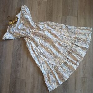 Boho cotton maxi dress M/L cream with floral pattern